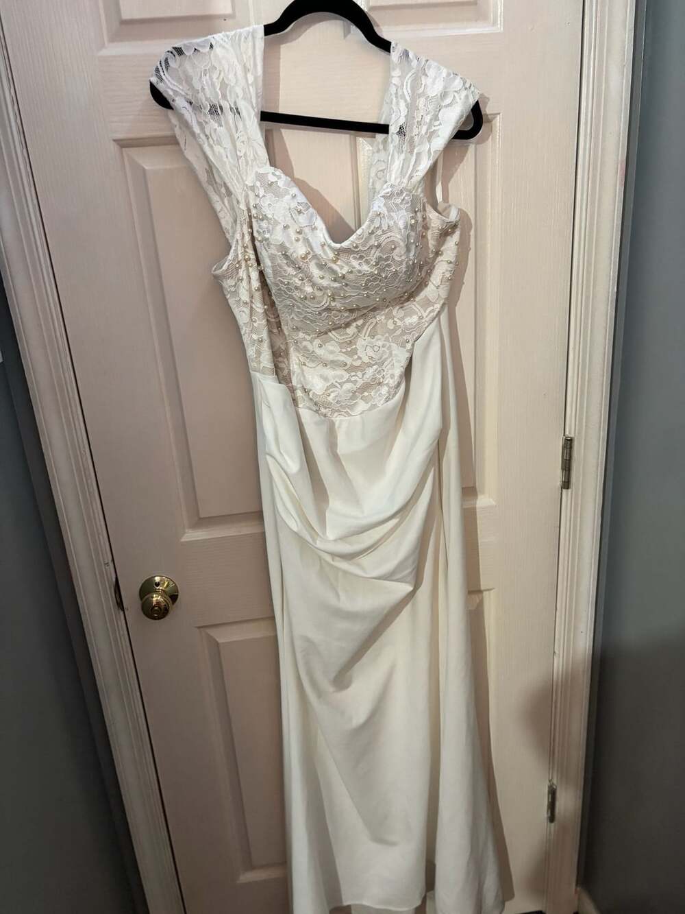 Shein Wedding Dress Size 1x White Lace Pearl Applique Satin Mermaid